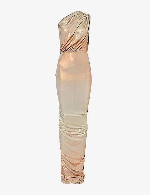 RICK OWENS LILLIES: Hera asymmetric-neck metallic stretch-woven maxi dress