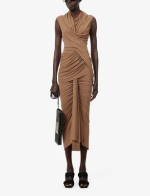 Shop Rick Owens Lillies Magnetic Draped Slim-fit Stretch-woven Top In Nude