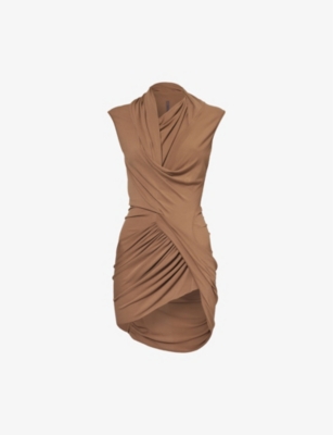 Shop Rick Owens Lillies Magnetic Draped Slim-fit Stretch-woven Top In Nude