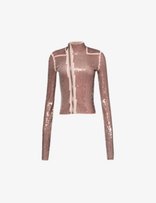 Rick Owens Lillies Womens Nude Nude Gary Sequin-embellished Stretch-mesh Jacket