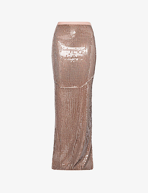 RICK OWENS LILLIES: Slip sequin-embellished slim-fit stretch-woven maxi skirt