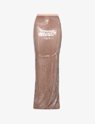 Rick Owens Lillies Womens Nude Nude Slip Sequin-embellished Slim-fit Stretch-woven Maxi Skirt