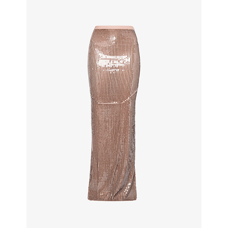 Rick Owens Lillies Womens Nude Nude Slip Sequin-embellished Slim-fit Stretch-woven Maxi Skirt