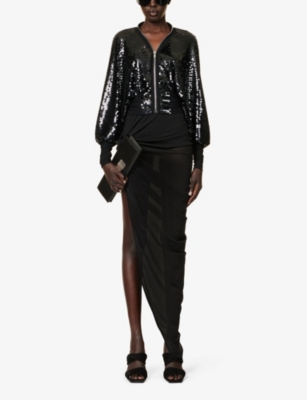 Shop Rick Owens Lillies Women's Black Black Klaus Sequin-embellished Stretch-mesh Jacket