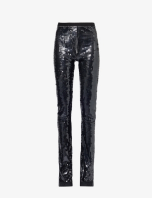 Shop Rick Owens Lillies Carmen Sequin-embellished Skinny High-rise Stretch-woven Trousers In Black Black