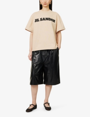 Shop Jil Sander Women's Dark Sand Logo-print Boxy-fit Cotton-jersey T-shirt
