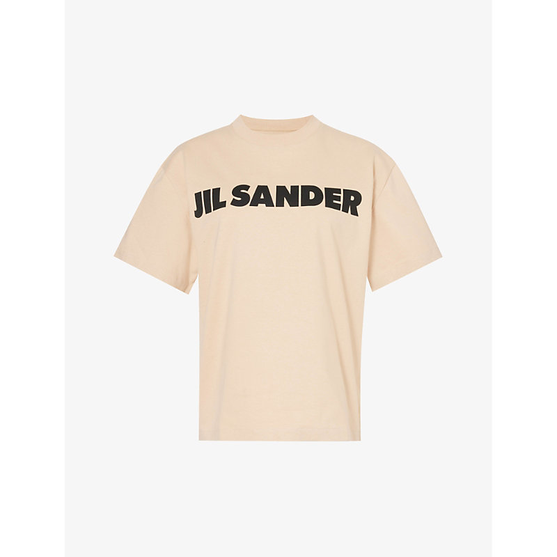 Shop Jil Sander Women's Dark Sand Logo-print Boxy-fit Cotton-jersey T-shirt