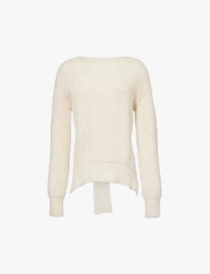 Jil Sander Womens Coconut Self-tie Relaxed-fit Cotton And Wool-blend Jumper