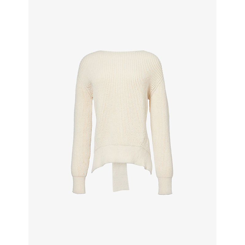 Jil Sander Womens Coconut Self-tie Relaxed-fit Cotton And Wool-blend Jumper