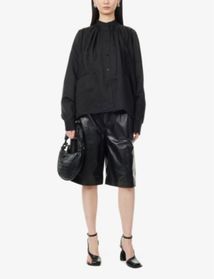 Shop Jil Sander Women's Black Relaxed-fit High-rise Leather Shorts