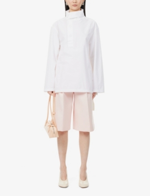 Shop Jil Sander Relaxed-fit High-rise Wool-blend Shorts In Quartz