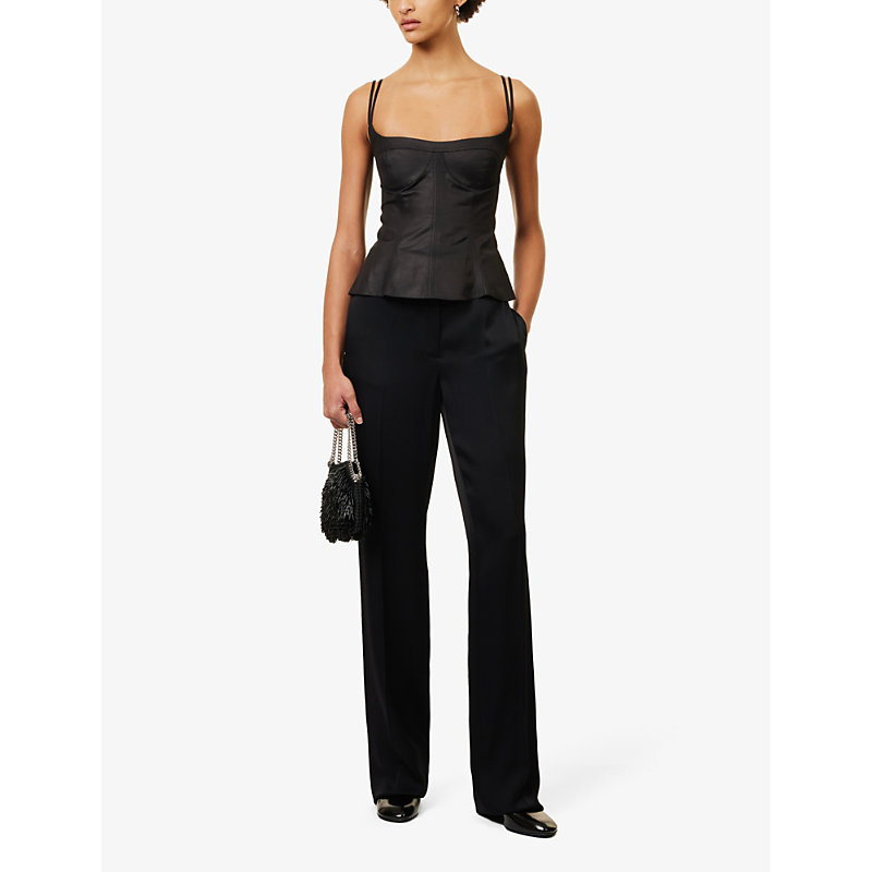 Shop Stella Mccartney Darted Mid-rise Straight-leg Woven Trousers In Black