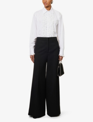 Shop Stella Mccartney Women's Black Wide-leg High-rise Wool Tuxedo Trousers