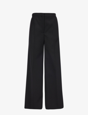Stella Mccartney Womens Black Wide-leg High-rise Wool Tuxedo Trousers In Black