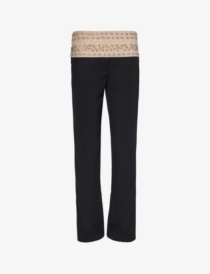 STELLA MCCARTNEY: Crystal Belt bead-embellished mid-rise straight-leg wool trousers