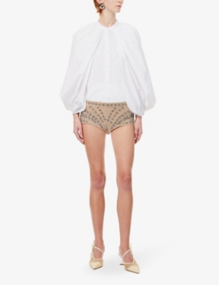 Shop Stella Mccartney Hotpants Rhinestone-embellished Stretch-woven Shorts In Nude