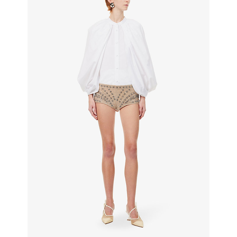 Shop Stella Mccartney Women's Nude Hotpants Rhinestone-embellished Stretch-woven Shorts