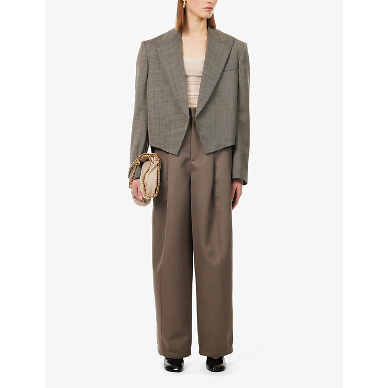 Shop Stella Mccartney Womens Stone Padded-shoulder Cropped Wool-blend Blazer