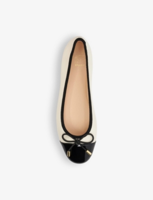 Dune Womens Cream-leather Highest Bow-embellished Leather Ballet Flats In Cream-leather