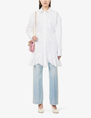 Shop Stella Mccartney Women's Pure White Shirt Patch-pocket Cotton Mini Dress
