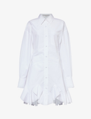 Stella Mccartney Womens Pure White Shirt Patch-pocket Cotton Mini Dress