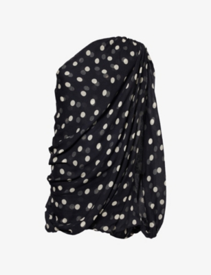 Shop Stella Mccartney Women's Black Cream Polka-dot Asymmetric-neck Silk-crepe Mini Dress
