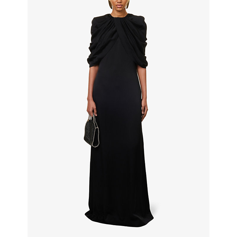 Shop Stella Mccartney Women's Black Draped-panel Floor-length Satin Gown