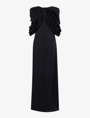Stella Mccartney Womens Black Draped-panel Floor-length Satin Gown