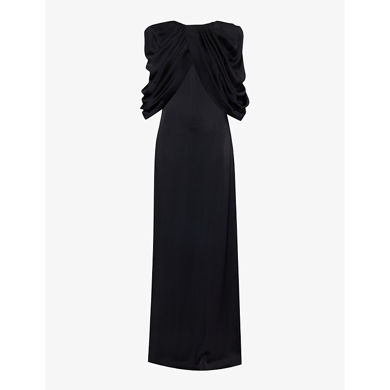 Stella Mccartney Womens Black Draped-panel Floor-length Satin Gown
