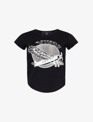 Shop Stella Mccartney Women's Black Wings Baby Graphic-pattern Cotton-jersey T-shirt