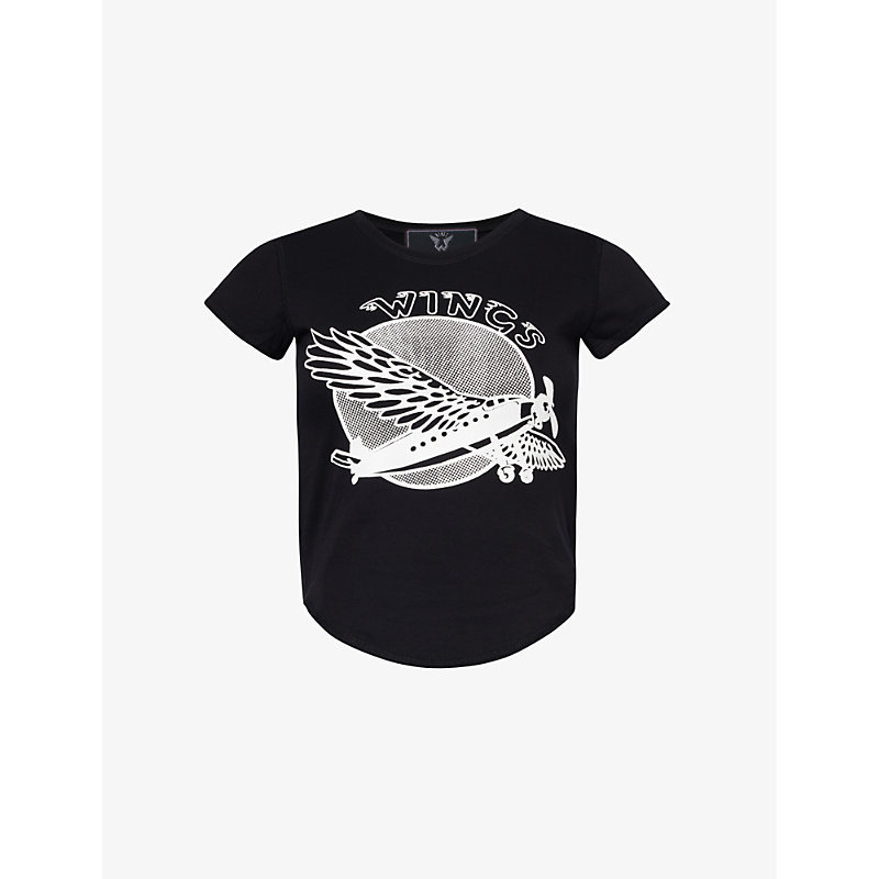 Shop Stella Mccartney Women's Black Wings Baby Graphic-pattern Cotton-jersey T-shirt