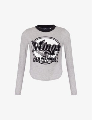 Shop Stella Mccartney Women's Light Grey Melange Wings Baby Graphic-pattern Cotton-jersey T-shirt