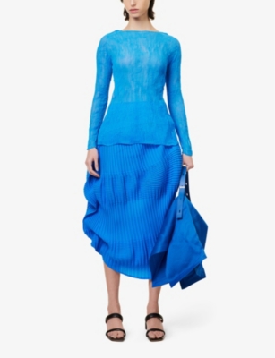 Shop Issey Miyake Womens Blue Chiffon Twist Pleated Woven Top