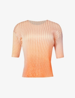 Shop Issey Miyake Women's Orange Hued Suffused Gradient-pattern Satin T-shirt