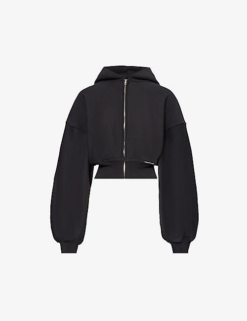 ALEXANDER WANG: Brand-patch cropped cotton-jersey hoody