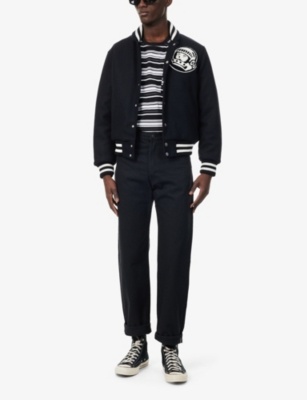 Shop Billionaire Boys Club Men's Navy Astro Varsity Brand-appliqué Relaxed-fit Woven Jacket