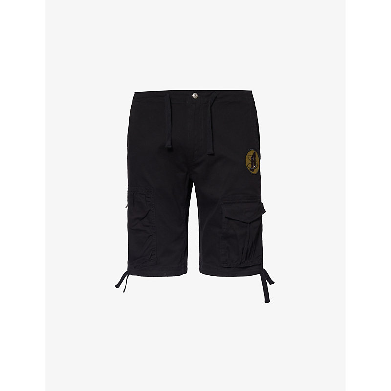 Shop Billionaire Boys Club Men's Black Branded Drawstring-waist Stretch-cotton Shorts