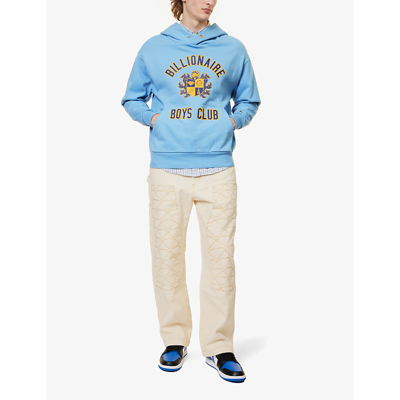 Shop Billionaire Boys Club Men's Blue Crest Branded-print Cotton-jersey Hoody