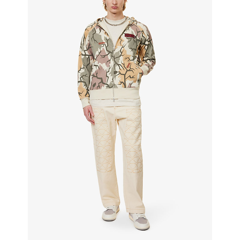 Shop Billionaire Boys Club Men's Camo Camouflage-pattern Brand-appliqué Zipped Cotton-jersey Hoody
