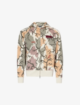 Shop Billionaire Boys Club Men's Camo Camouflage-pattern Brand-appliqué Zipped Cotton-jersey Hoody