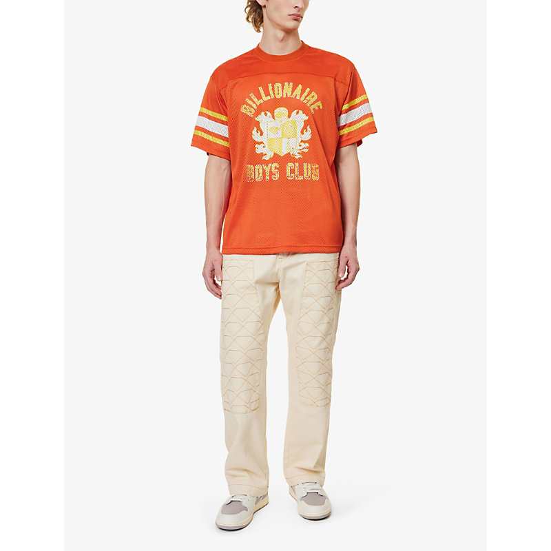 Shop Billionaire Boys Club Men's Orange Crest Logo-print Relaxed-fit Mesh T-shirt