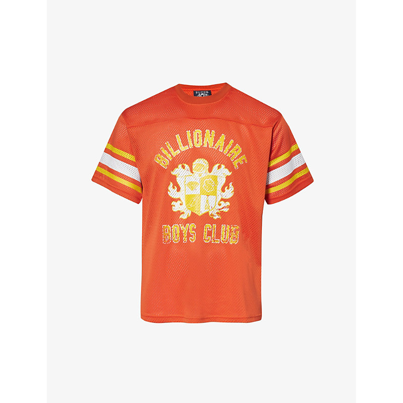 Shop Billionaire Boys Club Men's Orange Crest Logo-print Relaxed-fit Mesh T-shirt