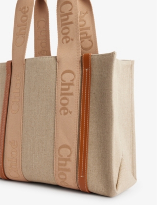 Shop Chloé Chloe Womens Soft Tan Woody Medium Logo-jacquard Canvas Tote Bag