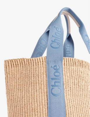 Shop Chloé Chloe Women's Washed Blue Woody Large Straw Tote Bag