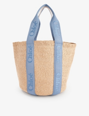 Shop Chloé Chloe Women's Washed Blue Woody Large Straw Tote Bag