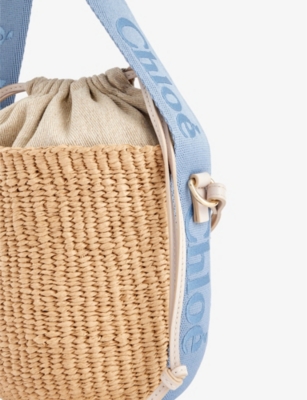 Shop Chloé Chloe Women's Washed Blue Woody Small Straw Basket Bag