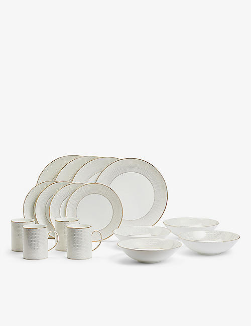 WEDGWOOD: Gio Gold 16-piece bone-china dinnerware set