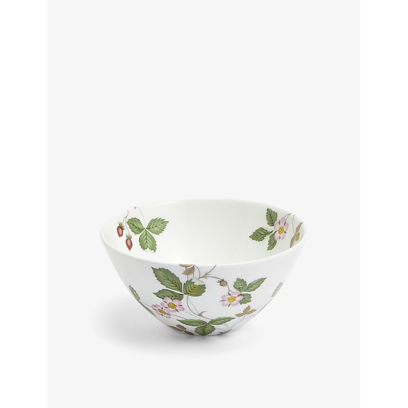 Wedgwood Wild Strawberry Floral-pattern Bone-china Bowl 12cm In Green