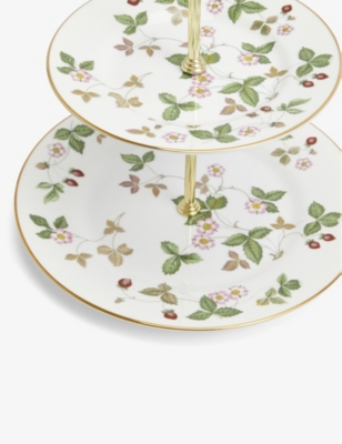 Wedgwood Wild Strawberry Floral-pattern 2-tier Bone-china Cake Stand