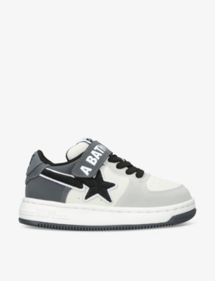 A Bathing Ape Boys Grey Kids Bape Sta #2 Leather Low-top Trainers In Grey